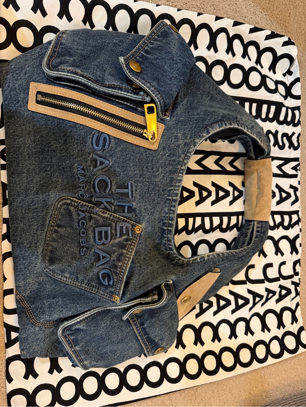Marc Jacobs Denim Sack Bag with Tan Suede Accents - Picture 2 of 13